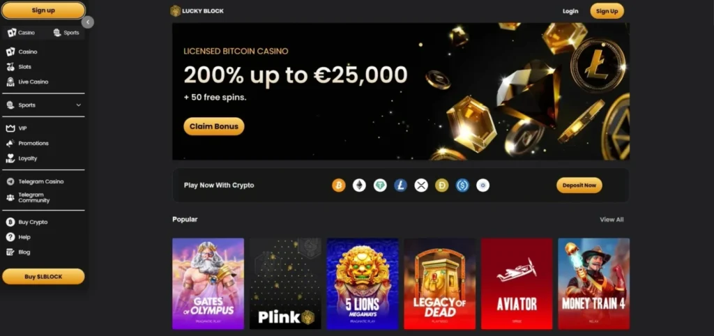 Lucky Block - Cassino Estrangeiro 100% Cripto com Bônus de até €25.000